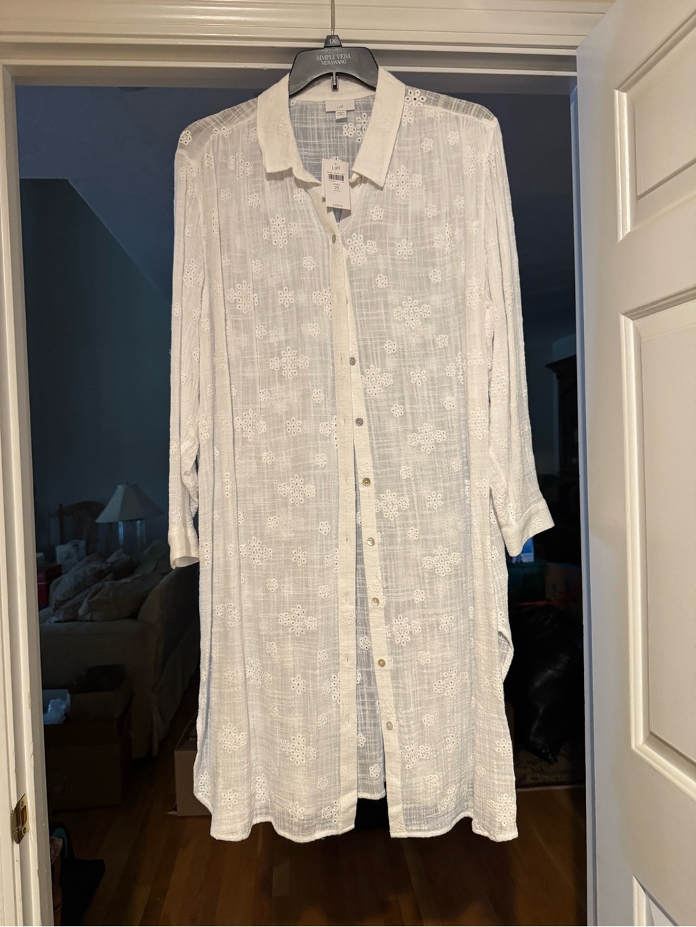 J. Jill White Floral Eyelet Button-Up Duster